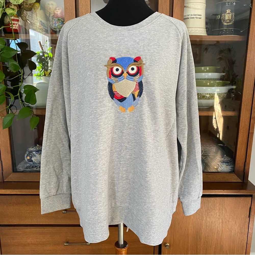 Women’s Plus Size Cotton Traders Owl Crewneck Sweatshirt
